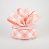 1.5"x10yd Diagonal Check On Royal Burlap, Peach/White  MY54