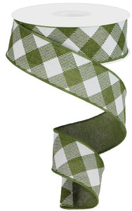 1.5"x10yd Diagonal Check On Royal Burlap, Moss Green/White  JY7