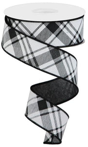 1.5"X10yd Diagonal Stripe/Multi Check On Royal, Black/White - KRINGLE DESIGNS