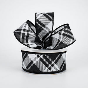 1.5"x10yd Diagonal Stripe/Check On Royal Burlap, White/Black  JY6
