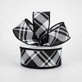 1.5"x10yd Diagonal Stripe/Check On Royal Burlap, White/Black  JY6