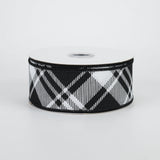 1.5"x10yd Diagonal Stripe/Check On Royal Burlap, White/Black  JY6