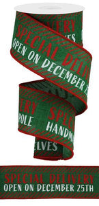 2.5"x10yd Special Delivery On Royal Burlap, Emerald Green/Red  N46