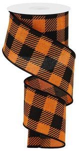 2.5"x10yd Large Striped Check On Royal Burlap, Orange/Black  S37