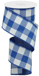 2.5"x10yd Large Striped Check On Royal Burlap, Royal Blue/White  FF92D