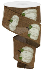 2.5"x10yd Pumpkins With Leaves On Royal, Brown/Cream/Moss  FF54