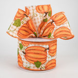 2.5"x10yd Pumpkin Patch On Check, Ivory/Orange/Moss Green  OC22