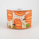 2.5"x10yd Pumpkin Patch On Check, Ivory/Orange/Moss Green  OC22