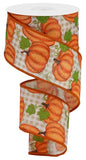 2.5"x10yd Pumpkin Patch On Check, Ivory/Orange/Moss Green  OC22