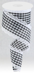2.5"x10yd Scalloped Edge Gingham Check, Black/White w/White  FF16