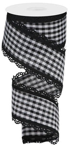 2.5"x10yd Scalloped Edge Gingham Check, Black/White w/Black  FF69