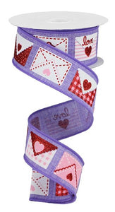 1.5"x10yd Love Letters On Royal Burlap, Lavender/White/Red/Pink  O28D