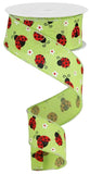 1.5"x10yd Mini Ladybugs On Royal, Bright Green/Red/White/Black  M42D