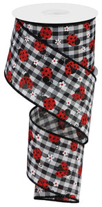 2.5"x10yd Mini Ladybugs On Check, Black/White/Red  FF38