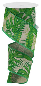2.5"x10yd Tropical Leaves On Royal, Natural/Lime Green/Green  G12