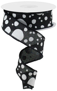 1.5"x10yd Irregular Dots On Royal Burlap, Black/White/Silver  MY51