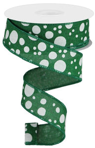 1.5"x10yd Irregular Dots On Royal, Emerald Green/White/Silver  MY48