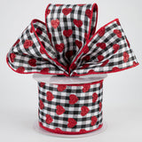 2.5"x10yd Small Glitter Hearts On Check, Black/White/Red  BT7 MY27