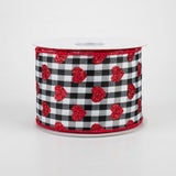 2.5"x10yd Small Glitter Hearts On Check, Black/White/Red  BT7 MY27