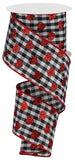 2.5"x10yd Small Glitter Hearts On Check, Black/White/Red  BT7 MY27