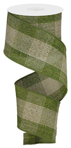 2.5"x10yd Woven Check On Royal Burlap, Moss Green/Beige  JY8