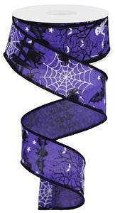 1.5"x10yd Halloween On Royal Burlap, Purple/Black/White  OC17
