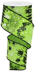 2.5"x10yd Halloween On Royal Burlap, Lime Green/Black/White  OC23D