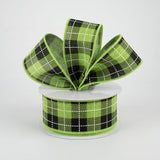 1.5"x10yd Printed Woven Check On Royal Burlap, Fresh Green/Black/White  MA94