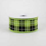 1.5"x10yd Printed Woven Check On Royal Burlap, Fresh Green/Black/White  MA94