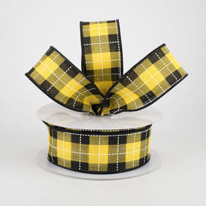 1.5"x10yd Printed Woven Check On Royal Burlap, Sun Yellow/Black/White  MA90