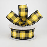 1.5"x10yd Printed Woven Check On Royal Burlap, Sun Yellow/Black/White  MA90