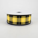 1.5"x10yd Printed Woven Check On Royal Burlap, Sun Yellow/Black/White  MA90