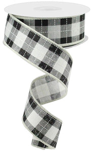 1.5"x10yd Printed Woven Check On Royal Burlap, Ivory/Black/White  MA90