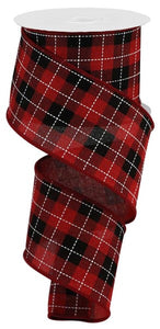 2.5"x10yd Printed Woven Check On Royal Burlap, Red/Black/White  B40