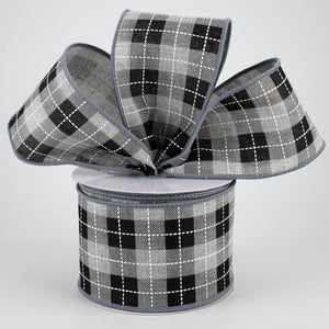 2.5"x10yd Printed Woven Check On Royal Burlap, Light Grey/Black/White  FF10