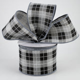 2.5"x10yd Printed Woven Check On Royal Burlap, Light Grey/Black/White  FF10