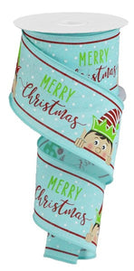 2.5"x10yd Peeking Elf On Royal Burlap, Ice Blue/Red/Green  G66