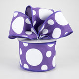 2.5"x10yd Giant Three Size Dots On Fabric, Purple/White  MA93