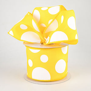 2.5"x10yd Giant Three Size Dots On Fabric, Yellow/White  MA89