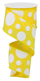 2.5"x10yd Giant Three Size Dots On Fabric, Yellow/White  MA89