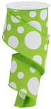 2.5"x10yd Giant Three Size Dots On Fabric, Lime/White  N19