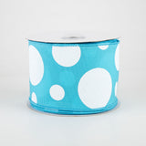 2.5"x10yd Giant Three Size Dots On Fabric, Turquoise/White  MA88