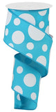 2.5"x10yd Giant Three Size Dots On Fabric, Turquoise/White  MA88