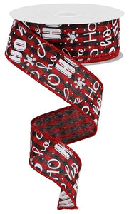 1.5"x10yd Ho Ho Ho On Gingham, Red/Black/White  FF40