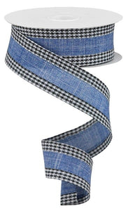 1.5"x100ft. Royal Burlap Gingham Edge, Blue Denim/Black/White  WL50