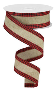 1.5"x100ft Royal Burlap Gingham Edge, Light Beige/Red/Black  WL50