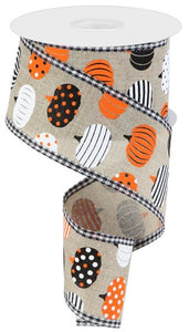 2.5"x10yd Pumpkin Patch On Royal w/Gingham, Natural/White/Orange/Black  B56