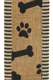 2.5"x10yd Paw Prints And Bones w/Thin Stripe, Tan/Black  FB15