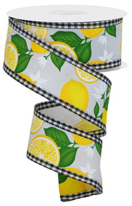 1.5"x10yd Lemon w/Leaves And Gingham Edge, White/Yellow/Green/Black  BT8