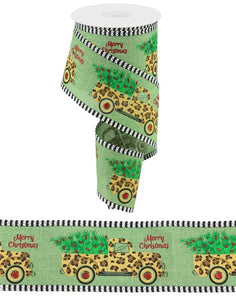 2.5"x10yd Leopard Truck W/Tree/Stripe, Clover Green/Dark Gold/Brown/Black/Green  J76